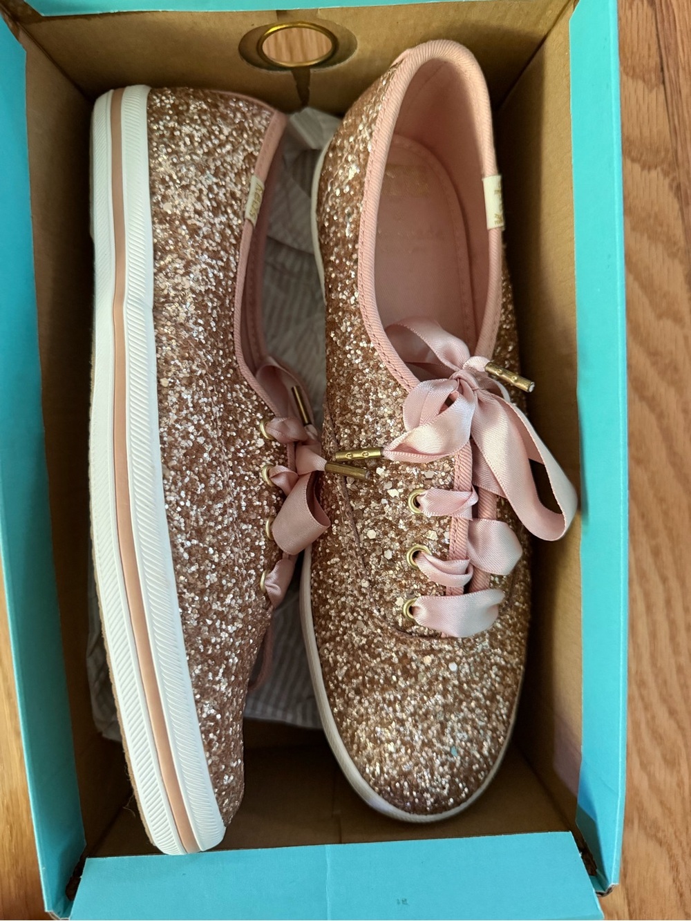 Sparkling Rose Gold Glitter Sneakers with Ribbon Laces